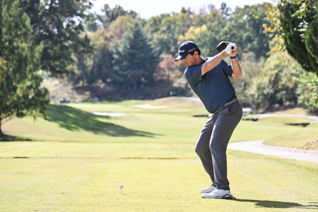 ST. LOUIS , MO - OCTOBER 24: Greg Chalmers of Australia starts his tee shot on the fifth hole during the second round of the PGA, Golf Herren TOUR Champions Stifel Charity Classic on Saturday October 24th, 2026 at Norwood Hills Country Club in St. Louis, MO (Photo by Rick Ulreich Icon Sportswire) GOLF: OCT 24 PGA TOUR Champions Stifel Charity Classic EDITORIAL USE ONLY Icon4214231