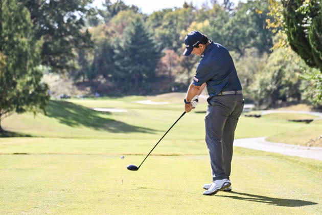 ST. LOUIS , MO - OCTOBER 24: Greg Chalmers of Australia hits his tee shot on the fifth hole during the second round of the PGA, Golf Herren TOUR Champions Stifel Charity Classic on Saturday October 24th, 2026 at Norwood Hills Country Club in St. Louis, MO (Photo by Rick Ulreich Icon Sportswire) GOLF: OCT 24 PGA TOUR Champions Stifel Charity Classic EDITORIAL USE ONLY Icon4218232