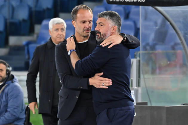 IPA90128199 - Alberto Gilardino, head coach of Parma Calcio 1913, and Gennaro Gattuso, head coach of S.S. Lazio, before Matchday 8 of the Serie A Championship between S.S. Lazio and Parma Calcio 1913 at the Olympic Stadium on October 24, 2026 in Rome, Italy.  Copyright: xDomenicoxCippitelli IPAxSportx xx IPA90128199 IPA90128199