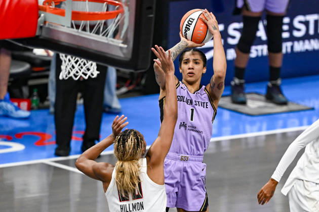 ATLANTA, GA - OCTOBER 24: Golden State forward Gabby Williams (1) shoots the ball during Game Four of the WNBA, Basketball Damen, USA finals between the Golden State Valkyries and the Atlanta Dream on October 24th, 2026 at State Farm Arena in Atlanta, GA. (Photo by Rich von Biberstein Icon Sportswire) WNBA: OCT 24 Finals Golden State Valkyries at Atlanta Dream EDITORIAL USE ONLY Icon261024046