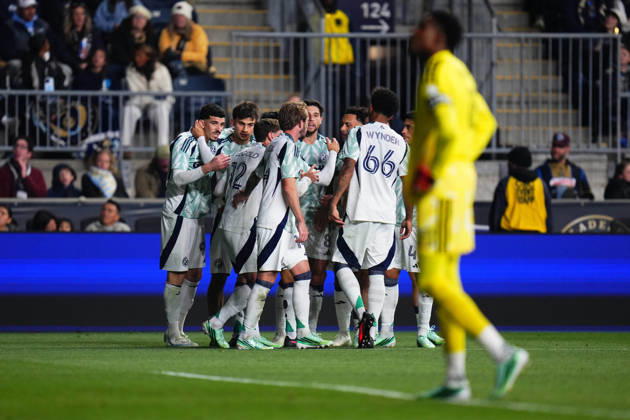 October 24, 2026: New England Revolution Foward Dor Turgeman (99) celebrates with teammates during the first half of an MLS, Fussball Herren, USA match against the Philadelphia Union at Subaru Park in Chester, Pennsylvania. CSM Chester United States of America - ZUMAc04_ 20261024_zma_c04_243 Copyright: xKylexRoddenx