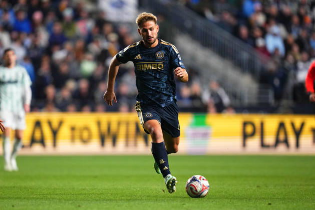 October 24, 2026: Philadelphia Union Forward Bruno Damiani (9) controls the ball during the second half of an MLS, Fussball Herren, USA match against the New England Revolution at Subaru Park in Chester, Pennsylvania. CSM Chester United States of America - ZUMAc04_ 20261024_zma_c04_329 Copyright: xKylexRoddenx