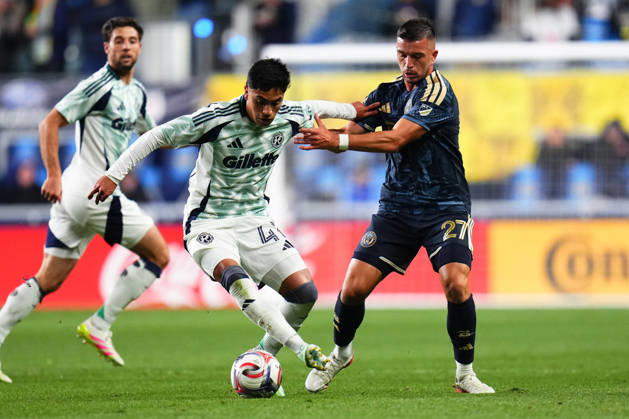 October 24, 2026: New England Revolution Foward Luca Langoni (41) controls the ball during the second half of an MLS, Fussball Herren, USA match against the Philadelphia Union at Subaru Park in Chester, Pennsylvania. CSM MLS 2026: Union Vs Revolution OCT 24  - ZUMAc04_ 20261024_zma_c04_307 Copyright: xKylexRoddenx