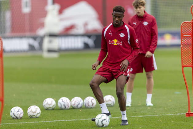 GER, Leipzig, Soccer, RB Leipzig public training session; pictured from left: Abdoul Kone, RB Leipzig 02, in action with the ball, October 25, 2026, RB Leipzig Academy Training, Cottaweg, Leipzig; DFL and DFB regulations prohibit any use of photographs as image sequences and or quasi-video, Copyright: HMBxMedia PaulxFritz