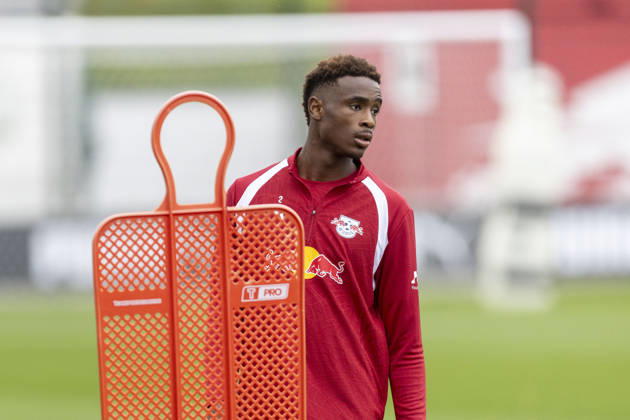 GER, Leipzig, Soccer, RB Leipzig public training session; pictured from left: Abdoul Kone, RB Leipzig 02, October 25, 2026, RB Leipzig Training Academy, Cottaweg, Leipzig; DFL and DFB regulations prohibit any use of photographs as image sequences and or quasi-video, Copyright: HMBxMedia PaulxFritz