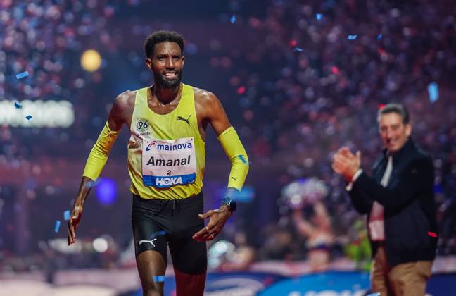 Amanal Petros Finishes Second at the Mainova Frankfurt Marathon 25 10 26 Strong Race at the Festhalle: European Champion Amanal Petros of Hannover 96 finishes second at the Mainova Frankfurt Marathon with a time of 2:05:46. He is thus the first German runner this millenniumto stand on the podium at the classic Frankfurt Marathon Frankfurt Festhalle Hesse Germany JRW01931