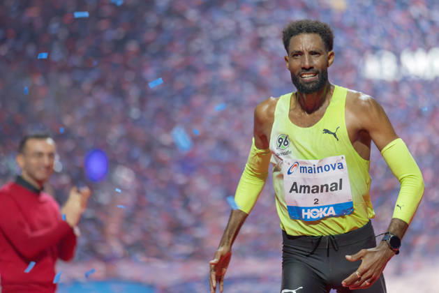 Mainova Frankfurt Marathon 2026: Amanal Petros of Germany Crosses the Finish Line in Second Place Mainova Frankfurt Marathon on October 25, 2026, in Frankfurt am Main, Frankfurt am Main, Hesse, Germany; Festhalle, race course