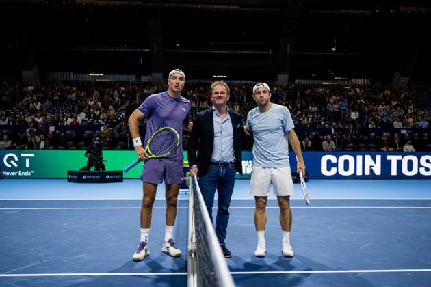 Jan-Lennard Struff of Germany and Tallon Griekspoor of the Netherlands pictured at the start of the European Open ATP, Tennis Herren tennis tournament in Brussels, on Sunday 25 October 2026. This year s edition of the tournament is taking place from 17 to 25 October JASPERxJACOBS  x191027142x