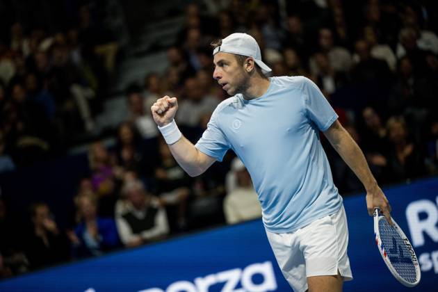 Tallon Griekspoor of the Netherlands celebrates during the European Open ATP, Tennis Herren tennis tournament in Brussels, on Sunday 25 October 2026. This year s edition of the tournament is taking place from 17 to 25 October JASPERxJACOBS  x191032929x