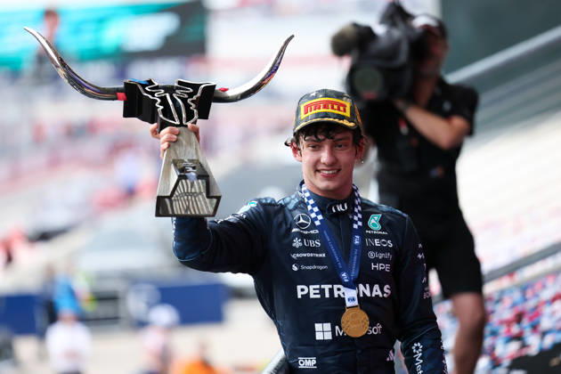 F1 - UNITED STATES GRAND PRIX 2026 KIMI ANTONELLI Andrea (ita), Mercedes AMG F1 Team W17, portrait podium during the 2026 Formula 1 United States Grand Prix, 18th round of the 2026 Formula One World Championship, WM, Weltmeisterschaft from October 23 to 25, 2026 on the Circuit of the America, in Austin, Texas, United States of America - AustinUnited States  Copyright: xEricxAlonsox