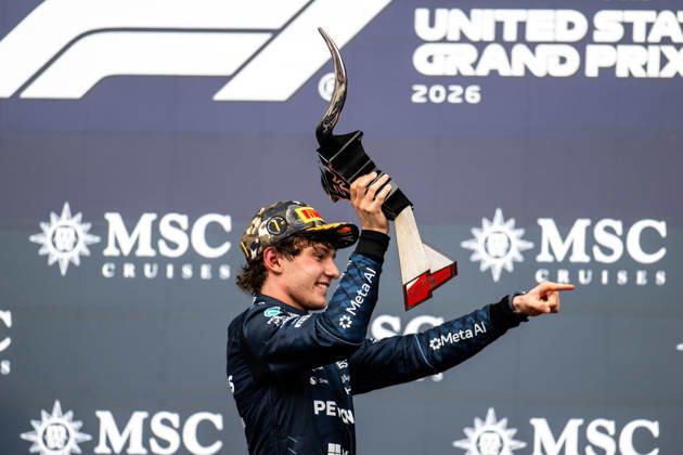 F1 - UNITED STATES GRAND PRIX 2026 KIMI ANTONELLI Andrea (ita), Mercedes AMG F1 Team W16, portrait podium during the 2026 Formula 1 United States Grand Prix, 18th round of the 2026 Formula One World Championship, WM, Weltmeisterschaft from October 23 to 25, 2026 on the Circuit of the America, in Austin, Texas, United States of America - AustinUnited States  Copyright: xALBERTOxVIMERCATIx