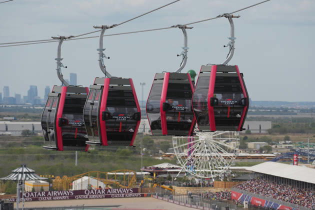 October 25, 2026, Circuit of The Americas, Austin, 2026 FORMULA 1 MSC CRUISES UNITED STATES GRAND PRIX, Shuttles travel back and forth between the main building in the paddock and the new station at the first turn, with the Austin skyline in the background. Photo by Hasan Bratic, DeFodi Images