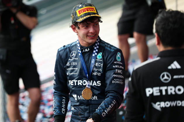 F1 - UNITED STATES GRAND PRIX 2026 KIMI ANTONELLI Andrea (ita), Mercedes AMG F1 Team W17, portrait podium during the 2026 Formula 1 United States Grand Prix, 18th round of the 2026 Formula One World Championship, WM, Weltmeisterschaft from October 23 to 25, 2026 on the Circuit of the America, in Austin, Texas, United States of America - AustinUnited States  Copyright: xEricxAlonsox