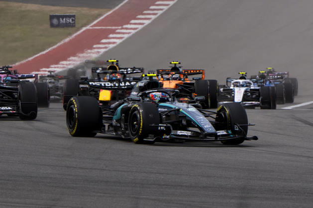 Italian Formula One driver Andrea Kimi Antonelli of Mercedes-AMG Petronas leads the pack into turn one of the Formula One United States Grand Prix at the Circuit of the Americas in Austin, Texas on Sunday, October 25, 2026.  AUS2026102562 GREGxNASH