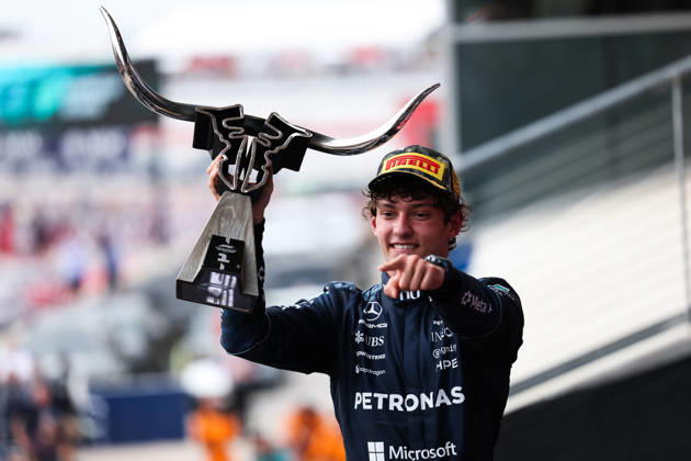 F1 - UNITED STATES GRAND PRIX 2026 KIMI ANTONELLI Andrea (ita), Mercedes AMG F1 Team W17, portrait podium during the 2026 Formula 1 United States Grand Prix, 18th round of the 2026 Formula One World Championship, WM, Weltmeisterschaft from October 23 to 25, 2026 on the Circuit of the America, in Austin, Texas, United States of America - AustinUnited States  Copyright: xEricxAlonsox