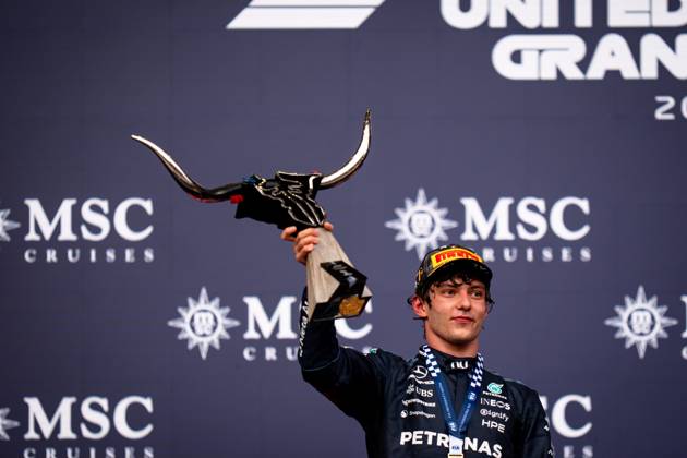 October 25, 2026, Austin, United States: Andrea Kimi Antonelli (ITA) (Mercedes-AMG Petronas F1 Team) on the podium after the race of the Formula 1 United States Grand Prix 2026 at the Circuit of the Americas. Austin United States - ZUMAs197 20261025_aaa_s197_394 Copyright: xLucaxMartinix
