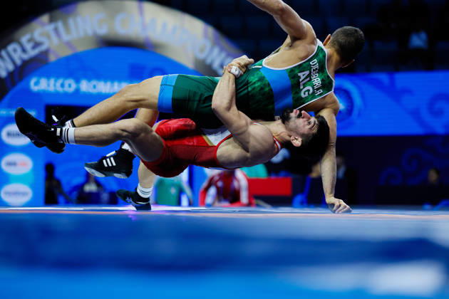 Senior World Championships, 63 kg Greco-Roman: Kerem Kamal (TUR) defeated Abdeldjebar Djebbari (ALG) Copyright: xKostadinxAndonovx