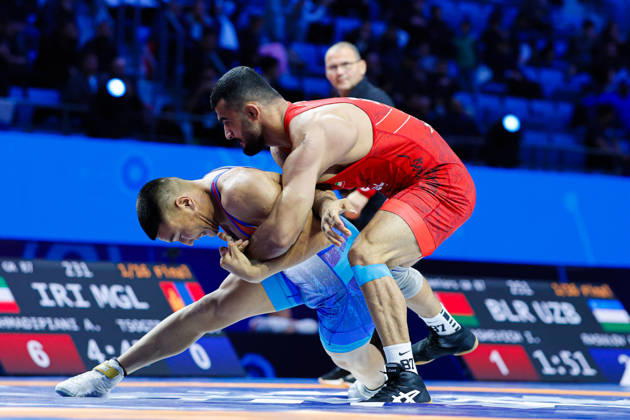 Senior World Championships, 87 kg Greco-Roman: Alireza Azizkhoon Mohmadipiani (IRI) defeated Batbayar Tsogtbaatar (MGL) Copyright: xKostadinxAndonovx