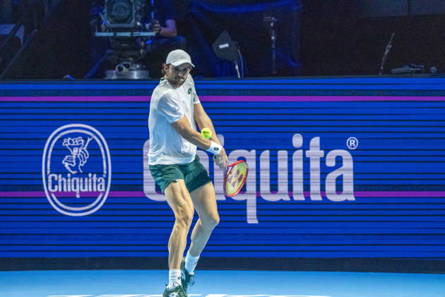 BASEL, SWITZERLAND, OCTOBER 26 — Valentin Vacherot of Monaco hits a backhand against Mariano Navone of Argentina during Day 3 of the Swiss Indoors Basel at St. Jakobshalle on October 26, 2026, in Basel, Switzerland Copyright: xJustPictures.ch PascalxvonxBürenx jp-en-EuSpIm-Pavo_Fotografie-732136
