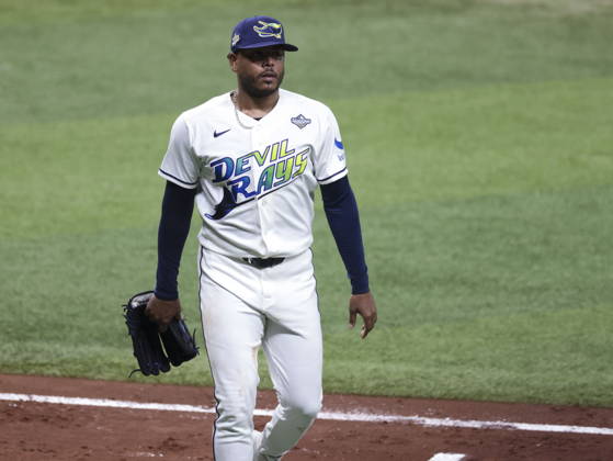 MLB, Baseball Herren, USA World Series Game 3 - Tampa Bay Rays v Milwaukee Brewers Tampa Bay Rays starting pitcher Freddy Peralta walks off the field during the Major League Baseball (MLB) World Series Game 3 between the Milwaukee Brewers and Tampa Bay Rays at Tropicana Field in St. Petersburg, Florida, USA, 26 October 2026. ST. PETERSBURG FLORIDA UNITED STATES  Copyright: xGARYxBOGDONx