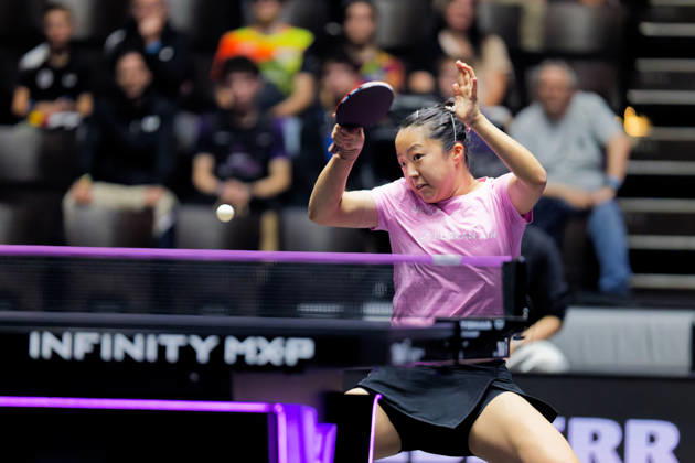 Shin Yubin en action au WTT Champions Montpellier Benjamin ELKAIM MAXPPP - Montpellier 27 10 2026 Tennis de table - WTT Champions Montpellier 2026, 32eme de finale du simple dames, le 27 octobre 2026 a la Sud de France Arena de Montpellier. Shin Yubin, joueuse sud-coreenne classee 12e mondiale, en action avec sa raquette levee et la balle visible au-dessus de la table. Elle s impose 3-0 face a -chengiching, 33e mondiale. WTT Champions Montpellier, France, on oct 27th 2026 Montpellier FRANCE  Copyright: xMAXPPPxBenjaminxELKAIMx ELK202610276452 ELK202610276452