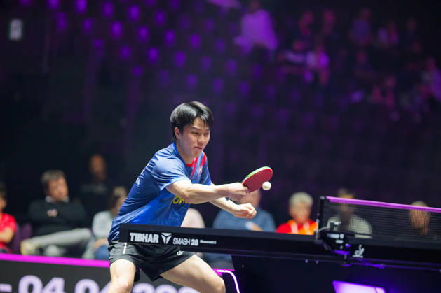 An Jaehyun en action Benjamin ELKAIM MAXPPP - Montpellier 27 10 2026 Tennis de table - WTT Champions Montpellier 2026, 16eme de finale du simple messieurs, le 27 octobre 2026 a la Sud de France Arena de Montpellier. An Jaehyun, joueur sud-coreen classe 38e mondial, joue une balle pres du filet, raquette tendue devant lui. Il remporte son match 3-2 face a -omarassar, joueur egyptien classe 27e mondial. WTT Champions Montpellier, France, on oct 27th 2026 Montpellier FRANCE  Copyright: xMAXPPPxBenjaminxELKAIMx ELK202610277137 ELK202610277137
