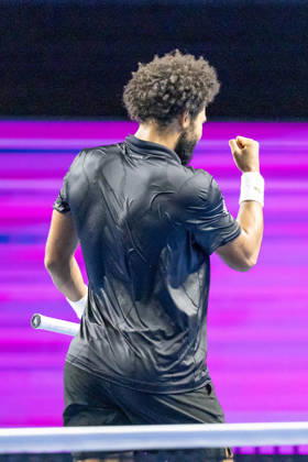 BASEL, SWITZERLAND, OCTOBER 27 — Arthur Fils of France celebrates after winning his match against Giovanni Mpetshi Perricard of France during Day 4 of the Swiss Indoors Basel at St. Jakobshalle on October 27, 2026, in Basel, Switzerland Copyright: xJustPictures.ch PascalxvonxBürenx jp-en-EuSpIm-Pavo_Fotografie-08109