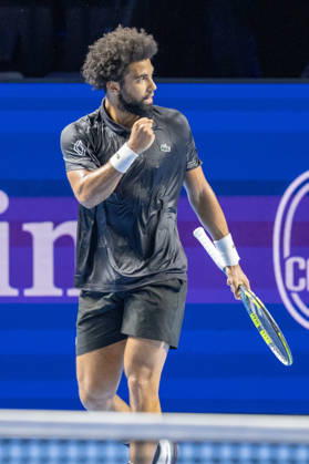 BASEL, SWITZERLAND, OCTOBER 27 — Arthur Fils of France celebrates after winning his match against Giovanni Mpetshi Perricard of France during Day 4 of the Swiss Indoors Basel at St. Jakobshalle on October 27, 2026, in Basel, Switzerland Copyright: xJustPictures.ch PascalxvonxBürenx jp-en-EuSpIm-Pavo_Fotografie-08402
