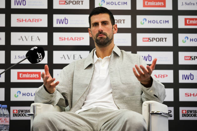 RECORD DATE NOT STATED 27th October 2026; St. Jakobshalle, Basel, Switzerland; ATP, Tennis Herren Tennis, Swiss Indoors Basel, Day 4; Novak Djokovic of Serbia speaks at a press conference, PK, Pressekonferenz ahead of the Swiss Indoors Basel AnthonyxBenoit