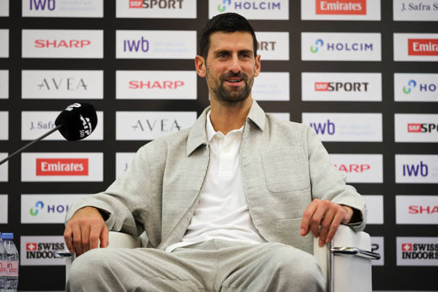 RECORD DATE NOT STATED 27th October 2026; St. Jakobshalle, Basel, Switzerland; ATP, Tennis Herren Tennis, Swiss Indoors Basel, Day 4; Novak Djokovic of Serbia speaks at a press conference, PK, Pressekonferenz ahead of the Swiss Indoors Basel AnthonyxBenoit