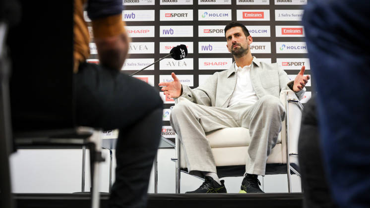 RECORD DATE NOT STATED 27th October 2026; St. Jakobshalle, Basel, Switzerland; ATP, Tennis Herren Tennis, Swiss Indoors Basel, Day 4; Novak Djokovic of Serbia speaks at a press conference, PK, Pressekonferenz ahead of the Swiss Indoors Basel AnthonyxBenoit