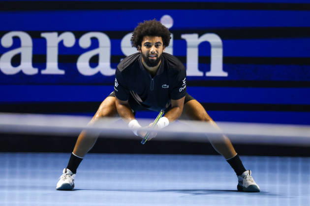 RECORD DATE NOT STATED 27th October 2026; St. Jakobshalle, Basel, Switzerland; ATP, Tennis Herren Tennis, Swiss Indoors Basel, Day 4; First round match; Arthur Fils of France wait for the service of Giovanni Mpetshi Perricard of France AnthonyxBenoit
