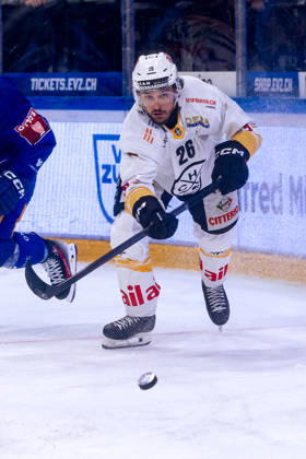 David Aebischer 26 HC Lugano 27 10 2026 National League, Regular Season, Ice Hockey, OYM Hall, Zug EV Zug HC Lugano Image by  Copyright: xJustPictures.ch PhilippxHegglinx
