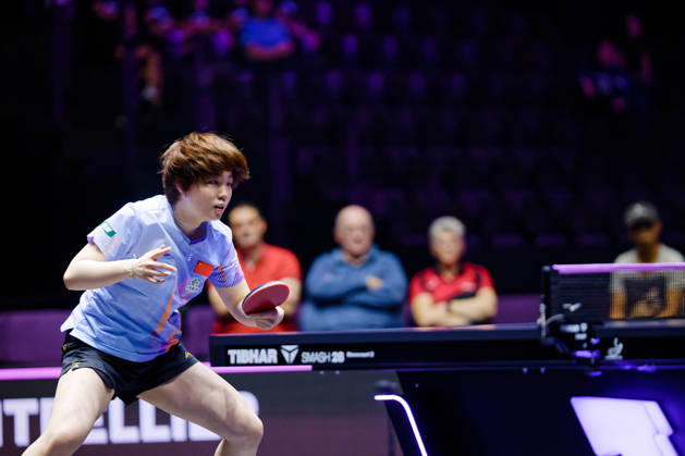 Kuai Man Benjamin ELKAIM MAXPPP - Montpellier 28 10 2026 WTT Champions Montpellier 2026, 16eme de finale, le 28 octobre a la Sud de France Arena. Kuai Man, numero 5 mondiale, en position de jeu lors de sa victoire 3-2 face a -annahursey. Montpellier FRANCE  Copyright: xMAXPPPxBenjaminxELKAIMx ELK202610288724 ELK202610288724