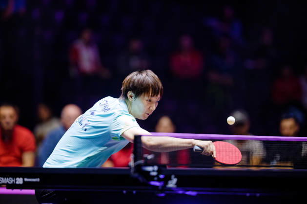 WTT Champions Montpellier Benjamin ELKAIM MAXPPP - Montpellier 28 10 2026 WTT Champions Montpellier 2026, 16eme de finale, le 28 octobre a la Sud de France Arena. Wang Manyu, numero 1 mondiale, tend sa raquette pour jouer une balle pres du filet lors de sa victoire 3-0 face a -hanagoda. Montpellier FRANCE  Copyright: xMAXPPPxBenjaminxELKAIMx ELK202610288870 ELK202610288870