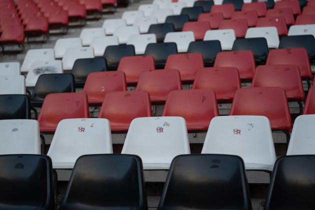 October 28, 2026, xjyhynx, Soccer, DFB Cup, 2nd Round, SC Freiburg vs. VfL Wolfsburg, from the left: Interior view of the Europa-Park Stadium, seat shells in Freiburg s team colors