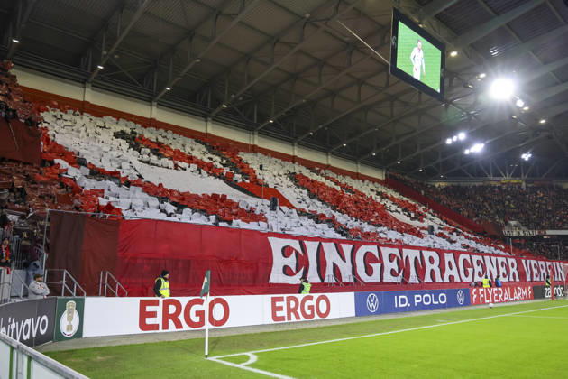 SC Freiburg: Fan choreography, ultras, banners, flags, scarves, stands, choreography, Germany, soccer, DFB Cup, 2nd round, 2026–2027, SC Freiburg vs. VfL Wolfsburg, October 28, 2026, Freiburg im Breisgau, Europa-Park Stadium, Germany Copyright: xGrantxHubbsx