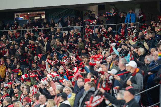 October 28, 2026, xjyhynx, Soccer, DFB Cup, 2nd Round, SC Freiburg vs. VfL Wolfsburg, from left: SC Freiburg home fans before the game in Freiburg
