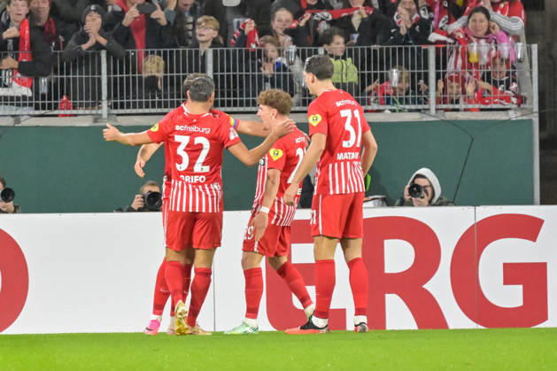 Celebration of the 1-0 goal by Igor Matanovic, SC Freiburg, 31 GER, SC Freiburg vs. VfL Wolfsburg, Soccer, DFB Cup, 2nd Round, 2026–2027 Season, October 28, 2026 DFB regulations prohibit any use of photographs as image sequences and or quasi-video GER, SC Freiburg vs. VfL Wolfsburg, Soccer, DFB Cup, Round 2, 2026–2027 season, October 28, 2026, Freiburg Copyright: xEibner-Pressefoto ThomasxHessx EP_THS