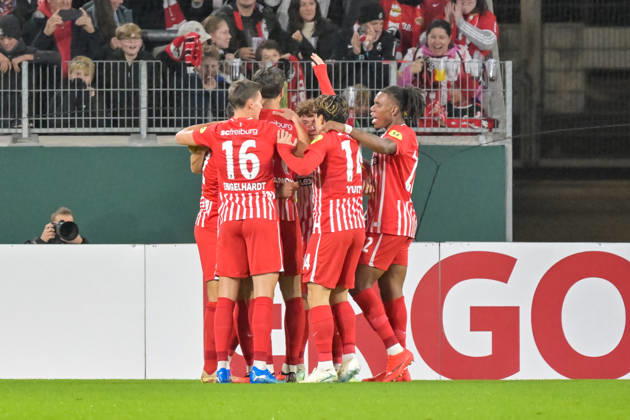 Celebration of the 1-0 goal by Igor Matanovic, SC Freiburg, 31 GER, SC Freiburg vs. VfL Wolfsburg, Soccer, DFB Cup, 2nd Round, 2026–2027 Season, October 28, 2026 DFB regulations prohibit any use of photographs as image sequences and or quasi-video GER, SC Freiburg vs. VfL Wolfsburg, Soccer, DFB Cup, Round 2, 2026–2027 season, October 28, 2026, Freiburg Copyright: xEibner-Pressefoto ThomasxHessx EP_THS