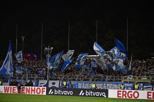 October 28, 2026, GER, Soccer, DFB Cup, 2nd Round, 2026–2027 Season, Oldenburg, Marschweg Stadium, SSV Jeddelo II vs. Hertha BSC Berlin; Hertha BSC fans at the Marschweg Stadium in Oldenburg, Lower Saxony, Germany Copyright: xnordphotoxGmbHx xRojahnx