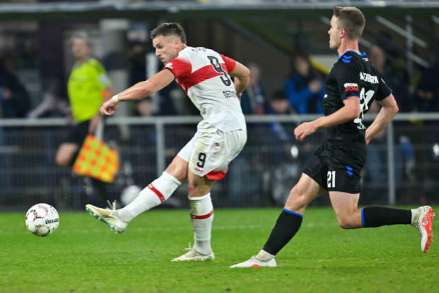 Paderborn, Home Deluxe Arena, October 28, 2026, GER, Men s, DFB Cup, 2nd Round, 2026–2027 Season, SC Paderborn vs. VfB Stuttgart, Photo: Goal opportunity by Ermedin DEMIROVIC, Stuttgart. For editorial use only. DFB regulations prohibit any use of photographs as image sequences and or quasi-video. North Rhine-Westphalia, Germany