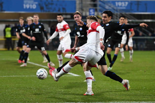 Paderborn, Home Deluxe Arena, October 28, 2026, GER, Men s, DFB Cup, 2nd Round, 2026–2027 Season, SC Paderborn vs. VfB Stuttgart. Photo by Chris FUEHRICH. Stuttgart scores the 0–1 goal off an assist by Deniz UNDAV. Stuttgart. For editorial use only. DFB regulations prohibit any use of photographs as image sequences and or quasi-video. North Rhine-Westphalia, Germany