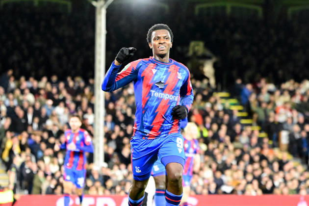 Fulham v Crystal Palace, EFL Cup GOAL Crystal Palace forward Eddie Nketiah (9) scores a goal and celebrates 0-1 during the EFL Cup match between Fulham and Crystal Palace at Craven Cottage, London, UK on 28 October 2026. London Craven Cottage Greater London UK Editorial use only DataCo restrictions apply See www.football-dataco.com , Copyright: xDennisxGoodwinx PSI-25079-0023