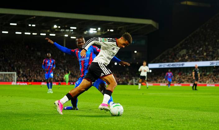 Josh King of Fulham battles with Tyrick Mitchell Fulham v Crystal Palace, EFL Carabao Cup, Football, Craven Cottage, London, UK - 28 Oct 2026London Craven Cottage United Kingdom EDITORIAL USE ONLY No use with unauthorised audio, video, data, fixture lists, club league logos or live services. Online in-match use limited to 120 images, no video emulation. No use in betting, games or single club league player publications. Copyright: xJavierxGarcia Shutterstockx 17240234bg