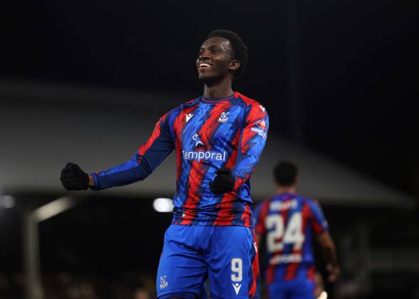 Carabao Cup - Fulham FC v Crystal Palace FC LONDON, ENGLAND - OCTOBER 28: GOAL 1-0, Eddie Nketiah of Crystal Palace goal celebration after scoring a goal to put Crystal Palace 1-0 ahead during the Carabao Cup Last 16 match between Fulham FC v Crystal Palace FC at Craven Cottage Stadium on October 28, 2026 in London, England. (Photo by Daniel Weir) London Craven Cottage Stadium England Copyright: xDanielxWeir SportsxPressxPhotox Sportspressphoto_SPR270266