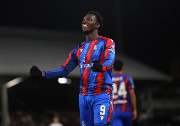 Carabao Cup - Fulham FC v Crystal Palace FC LONDON, ENGLAND - OCTOBER 28: GOAL 1-0, Eddie Nketiah of Crystal Palace goal celebration after scoring a goal to put Crystal Palace 1-0 ahead during the Carabao Cup Last 16 match between Fulham FC v Crystal Palace FC at Craven Cottage Stadium on October 28, 2026 in London, England. (Photo by Daniel Weir) London Craven Cottage Stadium England Copyright: xDanielxWeir SportsxPressxPhotox Sportspressphoto_SPR270271
