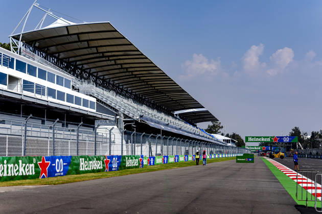 MEXICO CITY The main grandstand at the start finish line during the Formula 1 Mexican Grand Prix at the Autódromo Hermanos Rodríguez on October 28, 2026, in Mexico City, Mexico. Photo by DeFodi Images