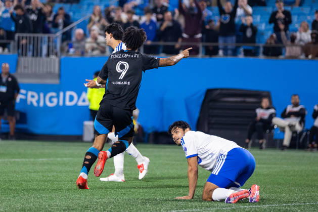 October 28, 2026: Charlotte FC forward Idan Toklomati (9) celebrates a goal against the CF Montreal during the first half of the MLS, Fussball Herren, USA match up at Bank of America Stadium in Charlotte, NC. Mandatory Credit: -Cal Media Charlotte United States - ZUMAc04_ 20261028_zma_c04_011 Copyright: xScottxKinserx
