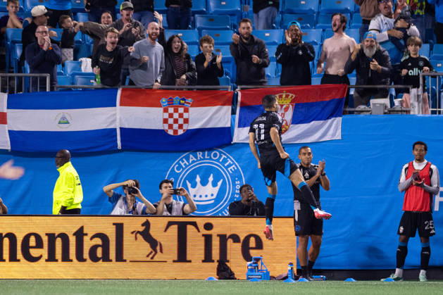 October 28, 2026: Charlotte FC forward Liel Abada (11) celebrates a goal against the CF Montreal during the second half of the MLS, Fussball Herren, USA match up at Bank of America Stadium in Charlotte, NC. Mandatory Credit: -Cal Media Charlotte United States - ZUMAc04_ 20261028_zma_c04_013 Copyright: xScottxKinserx